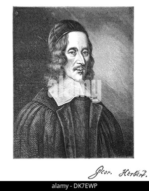 George Herbert (1593-1633) était un poète anglais de naissance, orateur et prêtre anglican. Gravure tirée d'un magazine imprimé en 1873. Banque D'Images