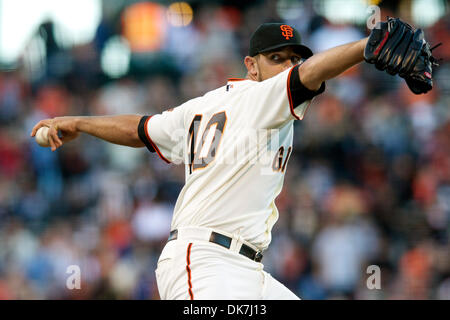 19 juillet 2011 - San Francisco, Californie, États-Unis - le lanceur partant des Géants Madison Bumgarner (40) offre au cours de la MLB match entre les Giants de San Francisco et Les Dodgers de Los Angeles à AT&T Park à San Francisco, CA. Les Giants ont remporté 5-3. (Crédit Image : © Matt Cohen/ZUMAPRESS.com) Southcreek/mondial Banque D'Images