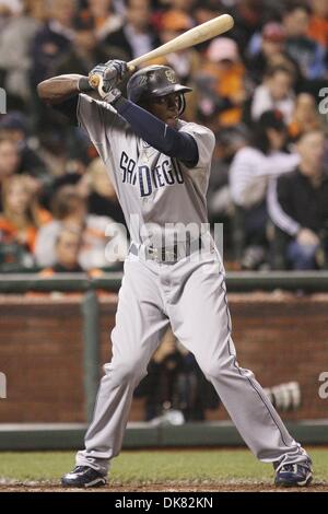 7 juillet 2011 - San Francisco, Californie, États-Unis - San Diego Padres champ centre Cameron Maybin (24) au bâton lors de la MLB match entre les Giants de San Francisco et San Diego Padres. Les Giants de San Francisco gagner le match 2-1. (Crédit Image : © Southcreek Dinno Kovic/global/ZUMAPRESS.com) Banque D'Images