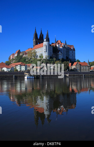 Château Albrechtsburg et la cathédrale à l'Elbe, Meissen, Saxe, Allemagne Banque D'Images