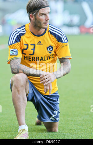 3 août 2011 - Portland, Oregon, États-Unis d'Amérique - Los Angeles Galaxy le milieu de terrain David Beckham (23) s'étend devant la LA Galaxy jouer les Timbers de Portland à Jeld-Wen Field. (Crédit Image : © Mike Albright/global/ZUMAPRESS.com) Southcreek Banque D'Images