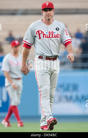 Le 8 août, 2011 - Los Angeles, Californie, États-Unis - le deuxième but des Phillies de Philadelphie Chase Utley # 26 avant le match de la Ligue Majeure de Baseball entre les Philadelphia Phillies et les Dodgers de Los Angeles au Dodger Stadium. (Crédit Image : © Brandon Parry/global/ZUMAPRESS.com) Southcreek Banque D'Images