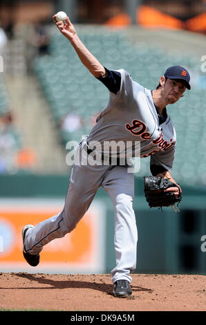 14 août 2011 - Baltimore, Maryland, États-Unis - le lanceur partant des Detroit Tigers Doug Fister (58) offre un emplacement au cours d'un match entre les Tigers de Detroit et les Orioles de Baltimore Orioles, le mener 3-1 à 4 manches (Image Crédit : © Racine TJ/global/ZUMApress.com) Southcreek Banque D'Images