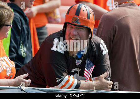 11 septembre 2011 - Cleveland, Ohio, États-Unis - Cleveland Browns un ventilateur dans les tribunes avant le match entre les Browns de Cleveland et Cincinnati Bengals joué au stade Cleveland Browns de Cleveland, Ohio. (Crédit Image : © Frank Jansky/global/ZUMAPRESS.com) Southcreek Banque D'Images