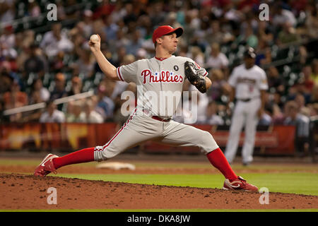 12 septembre 2011 - Houston, Texas, États-Unis - le lanceur partant des Phillies de Philadelphie Roy Oswalt (44) contre les Astros de Houston de tangage. Astros de Houston défait les Phillies de Philadelphie 5-1 au Minute Maid Park de Houston au Texas. (Crédit Image : © Juan DeLeon/global/ZUMAPRESS.com) Southcreek Banque D'Images