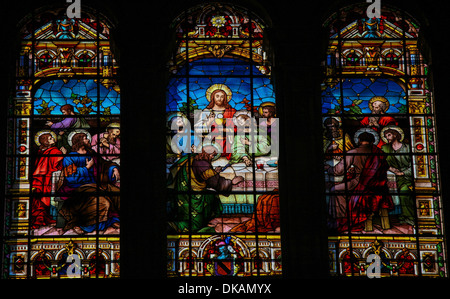 Vitrail représentant la Dernière Cène, dans la cathédrale de Malaga, Espagne, Banque D'Images