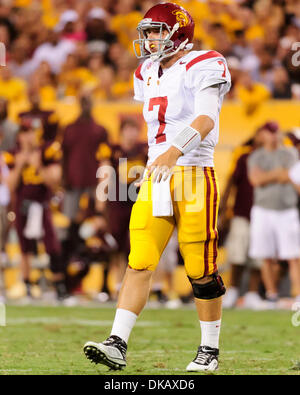 24 septembre 2011 : l'USC Trojans Quarterback Matt Barkley # 7 en action lors d'un match de football entre les NCAA Arizona State Sun Devils de l'université et de l'USC Trojans au Sun Devil Stadium de Tempe, Arizona, remporté par les Sun Devils, 43-22.(Image Crédit : © Max Simbron/Cal/ZUMAPRESS.com) Media Sport Banque D'Images