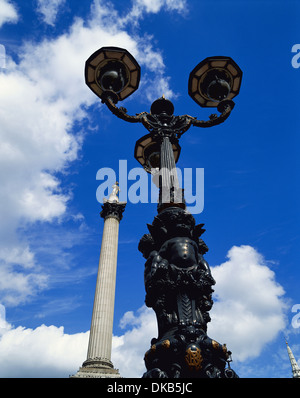 Lampadaire à Trafalgar Square et la Colonne Nelson London England UK Banque D'Images