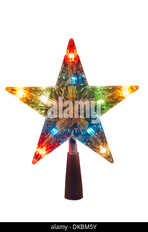 L'étoile de Noël illuminé, topper à placer dans le haut de l'arbre, isolated on white Banque D'Images