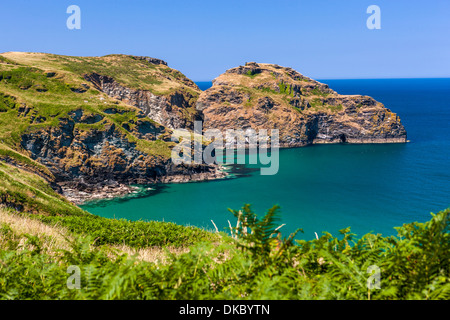 Vue sur Bossiney Haven sur la côte nord des Cornouailles, Angleterre, Royaume-Uni, Europe. Banque D'Images