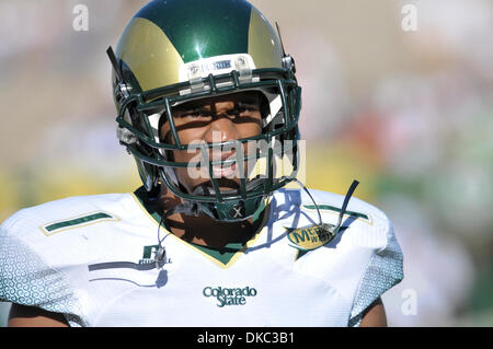 15 octobre 2011 - Fort Collins, Colorado, États-Unis d'Amérique - Colorado State Rams Lou Greenwood (1) se réchauffe avant un match contre Boise State à Sonny Lubick Field at Hughes Stadium. (Crédit Image : © Michael Furman/Southcreek/ZUMAPRESS.com) Banque D'Images