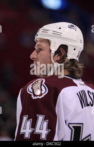 15 octobre 2011 - Montréal, Québec, Canada - Avalanche du Colorado le défenseur Ryan Wilson (44) pendant l'échauffement avant le match des Canadiens de Montréal contre l'Avalanche du Colorado au Centre Bell. (Crédit Image : © Philippe Champoux/Southcreek/ZUMAPRESS.com) Banque D'Images