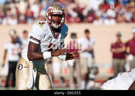 15 octobre 2011 - Durham, Caroline du Nord, États-Unis - Florida State Seminoles quarterback EJ Manuel (3). Florida State bat Duc 41-16 à Wallace Wade Stadium, Durham NC. (Crédit Image : © Mark Abbott/Southcreek/ZUMAPRESS.com) Banque D'Images