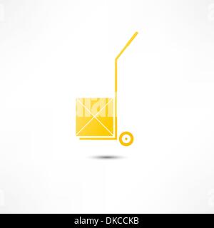 Camion de main avec boîte en carton Illustration de Vecteur