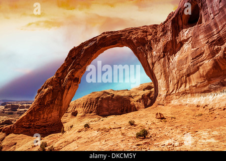 Corona Arch (coucher du Soleil) Moab, Utah. Banque D'Images