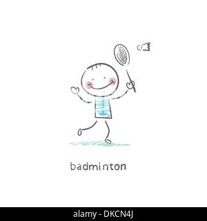 L'homme jouer au badminton. L'illustration. Illustration de Vecteur