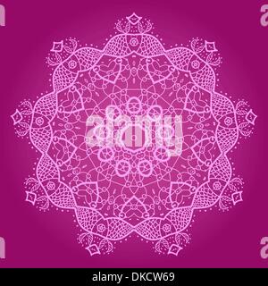 Motif mandala oriental lase ronde motif sur le fond violet, comme la peinture de mehndi ou flocon de couleur rose profond Illustration de Vecteur