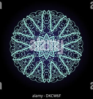 Mandala Oriental ronde motif Motif lase sur le fond noir, comme la peinture ou flocon mehndi Illustration de Vecteur