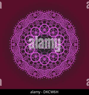 Motif mandala oriental lase ronde motif sur le fond violet, comme la peinture de mehndi ou flocon de couleur rose profond Illustration de Vecteur