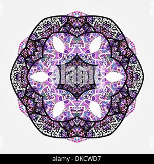 Mandala violet oriental ronde motif Motif lase sur le fond gris, comme la peinture ou flocon mehndi Illustration de Vecteur