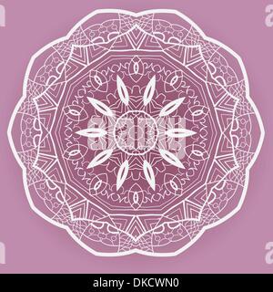 Motif mandala oriental lase ronde motif sur le fond violet, comme la peinture mehndi ou flocon Illustration de Vecteur