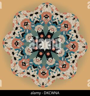 Motif mandala oriental lase ronde motif sur le fond brun, comme la peinture ou flocon mehndi Illustration de Vecteur