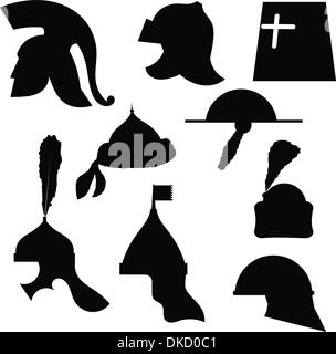 Un ensemble de silhouettes de casques militaires médiévale Illustration de Vecteur