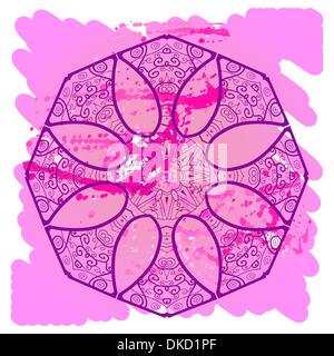 Qu'est-ce que le karma ? Motif mandala oriental lase ronde motif sur le fond violet, comme la peinture de mehndi ou flocon rose profond c Illustration de Vecteur