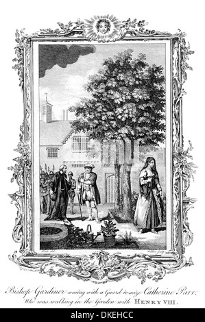 L'évêque Gardiner venant d'un garde-corps à saisir Catherine Parr qui se promenait dans le jardin avec Henry III Banque D'Images