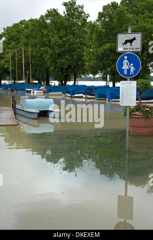 En juin 2013 Inondation Chiemsee Prien, Stock, Chiemgau Haute-bavière, Allemagne Europe Banque D'Images