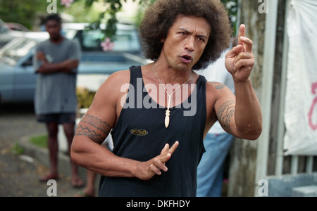 Un homme crier out polynésien sa colère contre le colonialisme français en Papete, Tahiti. Banque D'Images