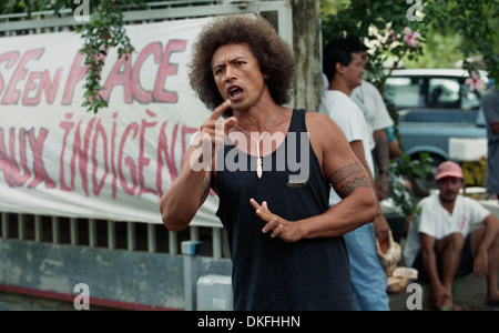 Un homme crier out polynésien sa colère contre le colonialisme français en Papete, Tahiti. Banque D'Images