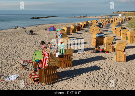 Mer Baltique, plage et chaises de plage en osier, Wustrow resort, Mecklenburg-Vorpommern, Allemagne Banque D'Images