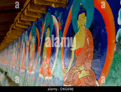 Peintures murales bouddhistes au monastère de Tashilhunpo (Tashilunpo), Shigatse (Xigazê) (Xigatse), le Tibet, la Chine, l'Asie Banque D'Images