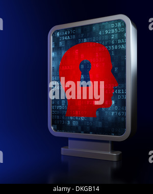 Concept de sécurité : Tête avec serrure sur fond de panneaux Banque D'Images