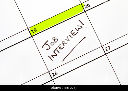 Date pour une entrevue d'emploi écrit sur un calendrier. Banque D'Images