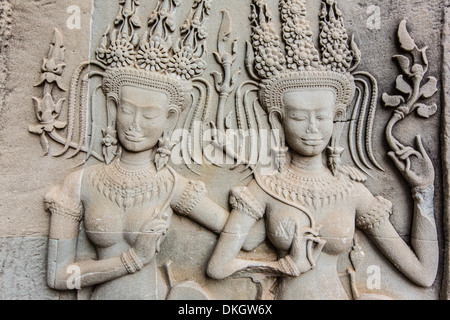 Bas-relief de frise à Angkor Wat, Angkor, Site du patrimoine mondial de l'UNESCO, la Province de Siem Reap, au Cambodge, en Asie du sud-est Banque D'Images