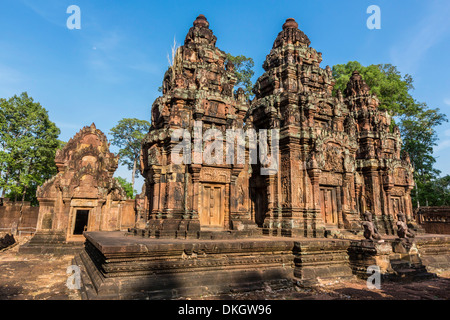 Temple de Banteay Srei à Angkor, Site du patrimoine mondial de l'UNESCO, la Province de Siem Reap, Cambodge, Indochine, Asie du Sud, Asie Banque D'Images