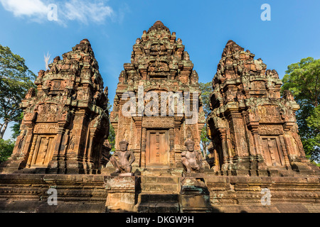 Temple de Banteay Srei à Angkor, Site du patrimoine mondial de l'UNESCO, la Province de Siem Reap, Cambodge, Indochine, Asie du Sud, Asie Banque D'Images