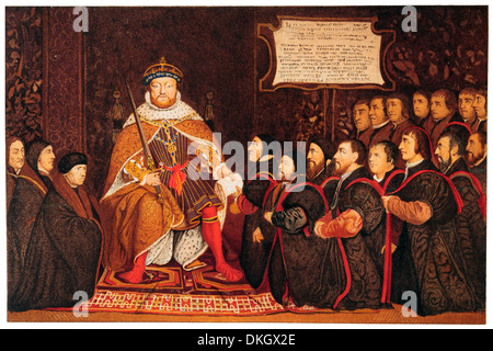 Le Roi Henry VIII présentant une charte à la compagnie de Barber Surgeons par Holbein Banque D'Images