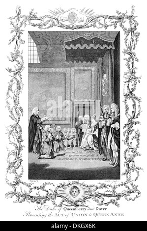 Le duc de Queensberry et Douvres Présentation de l'acte d'Union à Queen Anne Banque D'Images