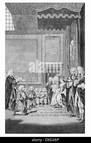 James Douglas, 2 Duc de Queensberry et 1er duc de Douvres Présentation de l'acte d'Union à Queen Anne Banque D'Images