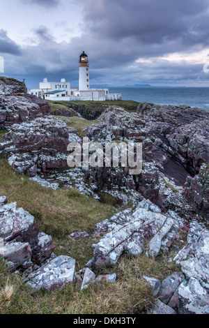 Rubha Reidh Lighthouse à l'aube, Melvaig, Wester Ross, Highlands, Scotland Banque D'Images