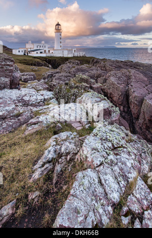 Rubha Reidh Lighthouse à l'aube, Melvaig, Wester Ross, Highlands, Scotland Banque D'Images