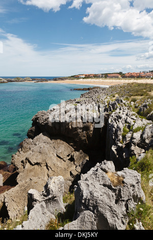 Playa de Ris, Noja, Cantabria, ESPAGNE Banque D'Images