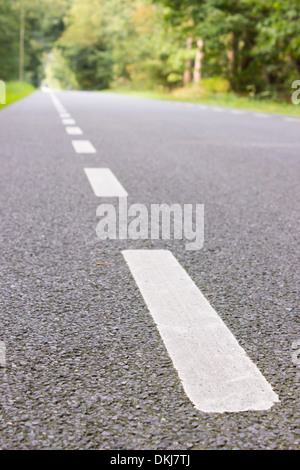 Bandes blanches sur la route asphaltée. Banque D'Images