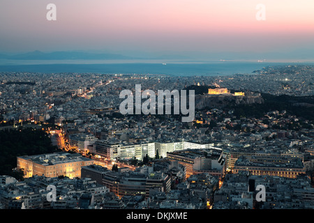 Vue de la nuit de l'Acropole, Athènes, Grèce Banque D'Images