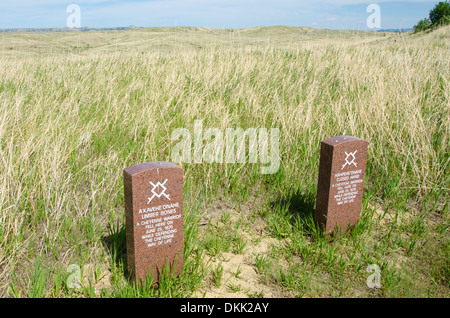 Tombes de deux guerriers Cheyennes tués à Little Bighorn Battlefield Banque D'Images