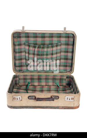 Ouvrir vintage suitcase isolé sur fond blanc Banque D'Images