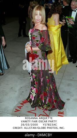 Mar. 26, 2000 - Rosanna Arquette.VANITY FAIR OSCAR PARTY.26/03/2000.Y57B23AC.CREDIT : crédit(Image : © Globe Photos/ZUMAPRESS.com) Banque D'Images